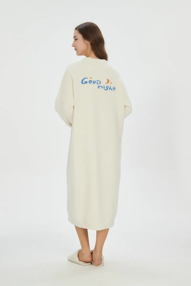 Beige-Colored Flannel Nightdress for Women
